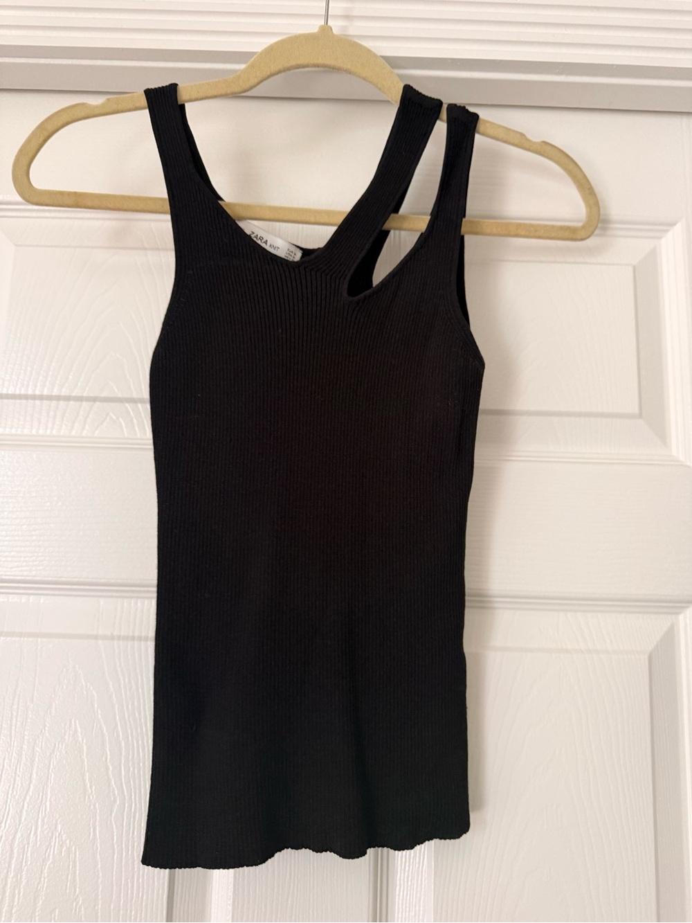 Zara Black Ribbed Asymmetrical-Strap Tank Top